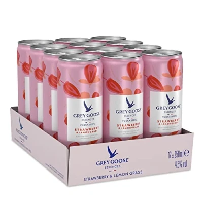 Image of Grey Goose Essences Vodka Spritz, Strawberry &amp; Lemongrass, 4.5% ABV, 12 x 25cl / 250ml, Ready To Drink Pre Mixed Cocktail Can, Made with Natural Flavours