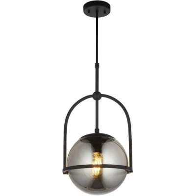 Image of Hanging Ceiling Pendant Light Matt Black &amp; Smoked Mirror Glass 10W LED E27