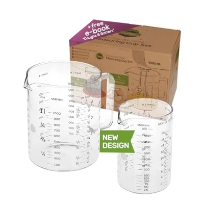 Image of TreeBox Glass Measuring Cups Jugs Set of 2, (1 Liter &amp; 500ml) Sturdy and Heat Resistant Borosilicate Microwave Safe for Baking Cooking Mixing