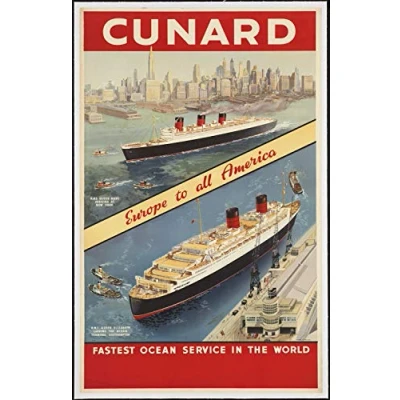 Image of CUNARD CRUISE LANE TRAVEL Metal TIN Sign POSTER WALL PLAQUE VINTAGE RETRO 8x12 inches