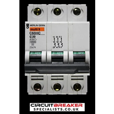 Image of MERLIN GERIN 20 AMP TYPE C 10kA TRIPLE POLE MCB CIRCUIT BREAKER C60HC 25674