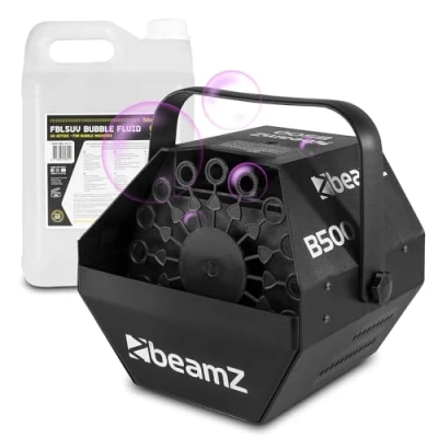 Image of beamz B500 High Output DJ Bubble Machine with 5L UV Active Liquid Powerful Blower for Parties Glowing Bubbles, Machine,