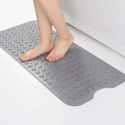 Image of Albert Austin Bath Mat Durable Anti Slip Rubber Shower 40 x 100cm Mould with Drain Holes and Suction Cups Safe Comfortable for Elderly Children Easy Machine Washable Grey (Large)
