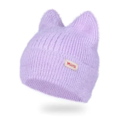Image of TONXX Y2K Crochet Hat for Women Winter Warm Beanie Cap Cute Cat Ear Teens Adult Cold Weather Windproof Headdress
