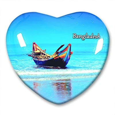 Image of Bangladesh Fridge Magnet Refrigerator Stickers Collection Decorative Travel Souvenir Heart Shaped Crystal Glass