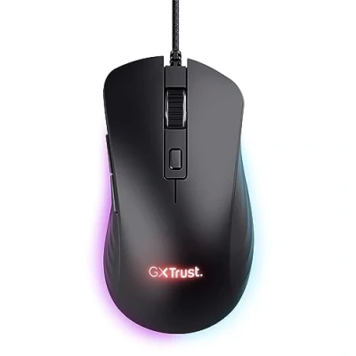 Image of Trust Gaming GXT 924 Ybar+ High Performance Mouse, 25,600 DPI, 60% Recycled Plastics, 25K Optical Sensor, 6 Programmable Buttons, Comfortable Wired RGB Computer, PC, Laptop Black