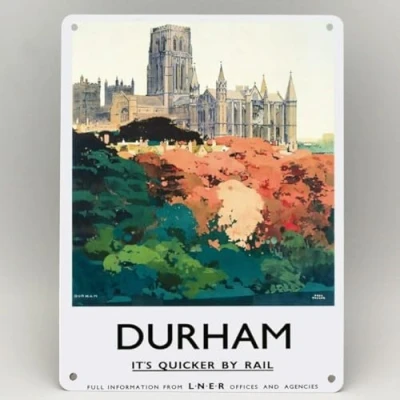 Image of DURHAM LNER RAILWAY POSTER METAL SIGN BRITISH RAIL TRAVEL TRAIN VINTAGE TAYLOR TIN 8x12 inches