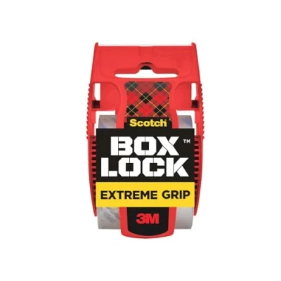Image of Scotch Box Lock Clear Packaging Tape, 48 mm x 20.3 m, 1 Roll with Dispenser, Shipping and Mailing Strong Packing Tape