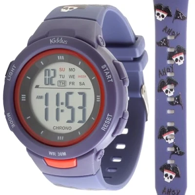 Image of Kiddus Digital Watch for Girls Boys. Stopwatch Calendar Alarm Clock Light. Water Resistant. LED Wristwatch Children Ages 5 to 12 Years Old. Unicorns