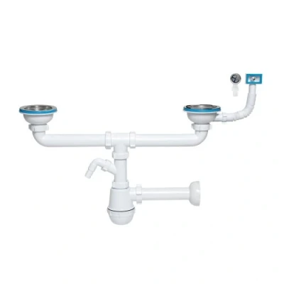 Image of Double Kitchen Sink Bottle Drain Waste Trap 115mm Wash Machine Dish Washer Input