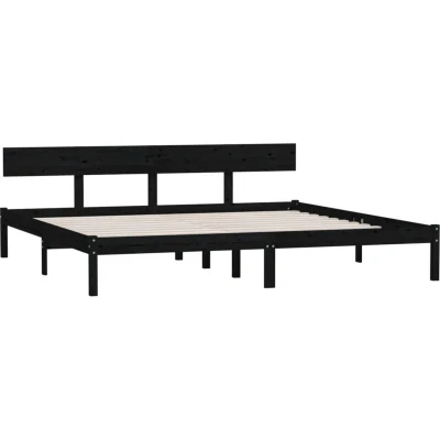 Image of vidaXL Bed Frame without Mattress Black Solid Wood Super King