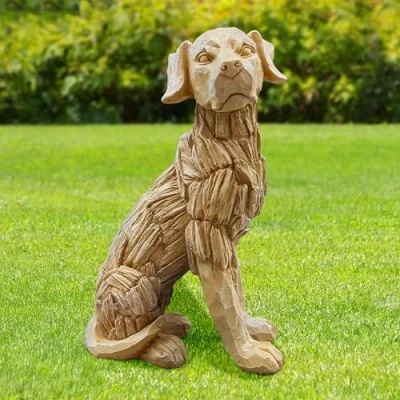 Image of HomeZone Garden Ornaments Outdoor Dog Sculpture with Rustic Wood Effect Waterproof Labrador (35cm)