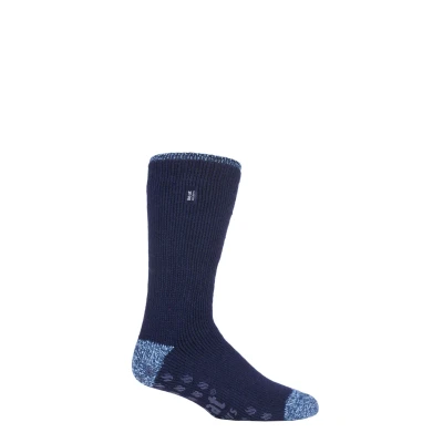 Image of Mens 1 Pair SOCKSHOP Heat Holders 2.3 TOG Plain and Patterned Slipper Socks Twist Heel &amp; Toe Navy 6 11