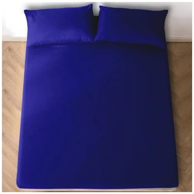 Image of Polycotton Super King Fitted Sheet (180 X 200 Cm) Soft Elasticated Corners Bed Sheets 25cm Deep Royal Blue