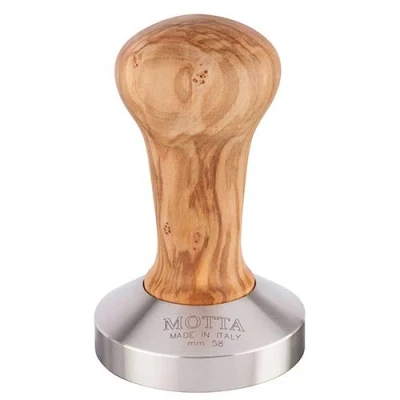 Image of Motta Metallurgica 58 mm Olive Wood Tamper With Flat Stainless Steel Base