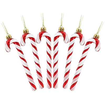 Image of Christmas Concepts® Pack Of 6 13cm Glitter Candy Cane Tree Decorations (Red &amp; White)