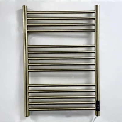 Image of Manissa Siena Brushed Brass Stainless Steel Electric Heated Towel Rail 500mm W x 720mm H Energy Efficient Radiator