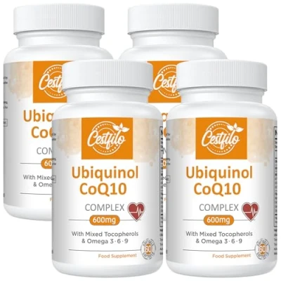Image of Ubiquinol CoQ10 600mg Softgels Active Form of Plus Vitamin E &amp; Omega 3 6 9 Advanced Antioxidant Coenzyme Q10 Supplement for Heart Brain (60 Count, (Pack 4))