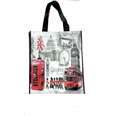 Image of Reusable London icon Big Ben, Bus, BT Tower, Queens Guards Tote Shopping Bag