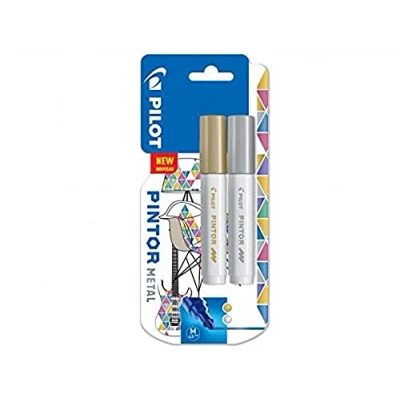 Image of Pilot Pintor Medium Line Bullet Paint Marker 4.5mm Tip Gold and Silver (Pack of 2)