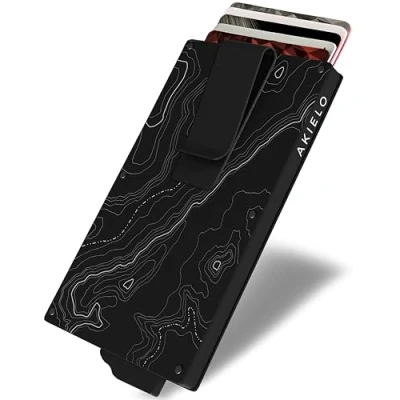Image of AKIELO RFID Blocking Card Holder with Money Clip and Gift Box Slim Minimalist Metal Blocker Wallet for Men Contactless Credit Protector (Alpha Topo Edition)