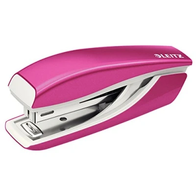 Image of Leitz Mini Stapler, 10 Sheet Capacity, Ergonomic Metal Body, Includes Staples, WOW Range, 55281023 Metallic Pink