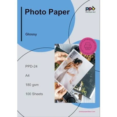 Image of PPD 100 Sheets A4 Inkjet Glossy Photo Paper 180gsm Instant Dry 24