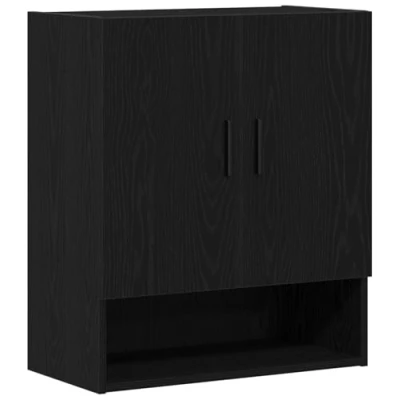Image of vidaXL Wall Mounted Cabinet Black Oak Storage Unit Matte Finish, Engineered Wood, Rectangular for Living Room/Bedroom/Office