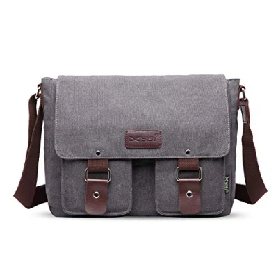 Image of FANDARE Vintage Crossbody Bag Unisex Canvas Messenger 7.9 inch Tablet Satchel Travel Shoulder Working Bookbag Briefcase for Men and Women Wine Red
