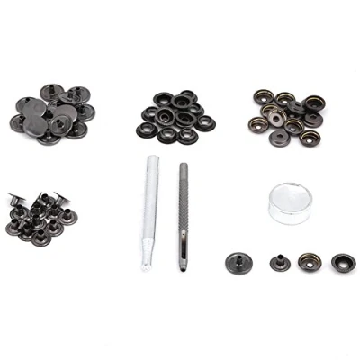 Image of 15mm Metal Press Stud Buttons 15 Sets Snap Button Fastener with Tools for Leather Craft Clothes Jacket Bags Repair (Black)