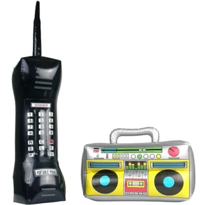 Image of Inflatable Boom Box &amp; Mobile Phone Blow up Retro 80s 90s Fancy Dress Party Accessories