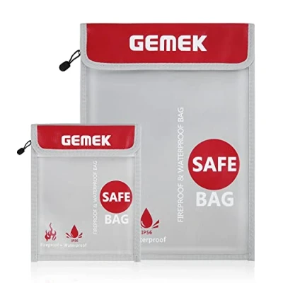 Image of Fireproof Waterproof Money Document Bag 38 x 28cm &amp; 23 18cm Set, GEMEK Fire Water Resistant Storage Organizer Pouch for A4 A5 Documents Holder,File,Cash,Jewelry,Passport,Tablet,Laptop (Silver)