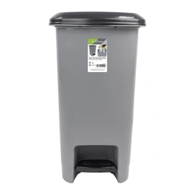 Image of JVL Slim Plastic Lidded Foot Pedal Waste Bin, 40L, Grey