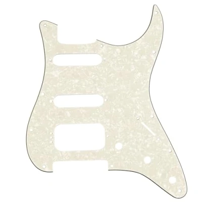 Image of Musiclily Pro 11 Hole Round Corner HSS Guitar Strat Pickguard for USA/Mexican Stratocaster 4 screw Humbucking Mounting Open Pickup, 4Ply Parchment Pearl