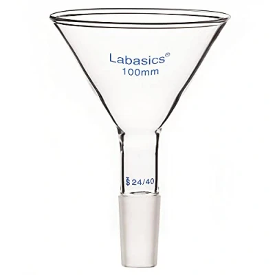 Image of Labasics Glass Short Stem Powder Funnel with 100 mm Top Outer Dimension and 24/40 Inner Joint Filter