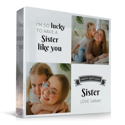 Image of Red Ocean Personalised Sister Birthday Gifts Custom Acrylic Freestanding Photo Block Gift For Her Big