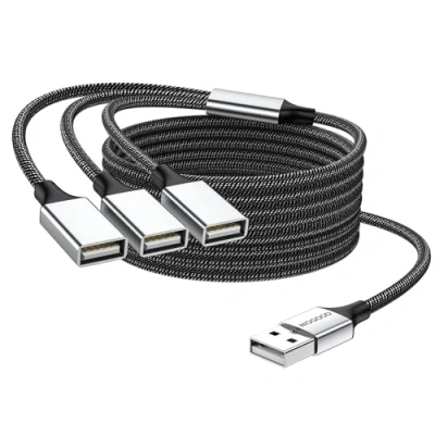 Image of MOGOOD 3 in 1 USB Splitter Cable, Power Male to Female 2.0 Adapter Extension Cable multiport for Charging/Data Transfer/Laptop/Mac