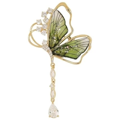 Image of LISADORE Crystal Rhinestone Butterfly Brooch Insect Chain Lapel Pin Corsage Tassel Suit Dress Fashion Brooches for Women Girls Shining Wedding Bridal Parties