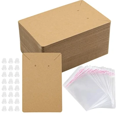 Image of ZoZoMaiy 100 PCS Earring Display Cards Set Jewelry Packaging Card with Self Sealing Clear Bags and 200 Rubber Stopper Handmade for DIY Making