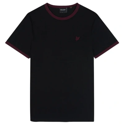 Image of Lyle &amp; Scott Mens Tonal Ringer Black T Shirt Cotton Size Large