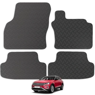 Image of Carsio Car Mats For VW T Roc 2017+ 3mm 4pc Set Tailored Fit Rubber Floor Mat Complete Accessory Black Custom Fitted Anti Slip Backing, Heavy Duty &amp; Waterproof