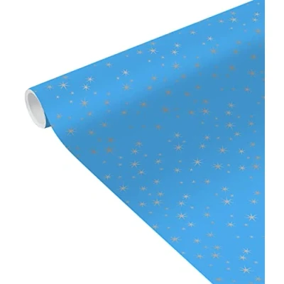 Image of Clairefontaine 231621UNICEFC A Roll of UNICEF Gift Paper Poster 80g 5mx35cm (Special Small Width) Pattern: Silver/Blue Stars Wrapping, Ideal for Wrappers