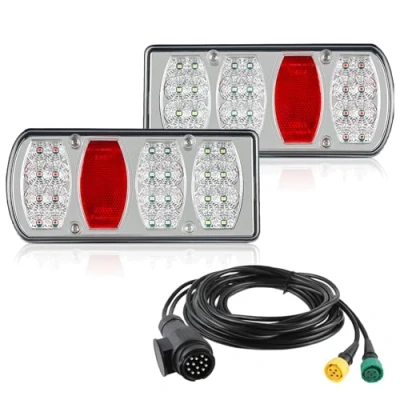 Image of AOHEWEI Trailer Tail Lights Kit 12V/24V Waterproof Turn Signal/Brake/Tail/Reverse/Fog/Reflector with 13 Pin Plug 5.5m Long 5 Core Cable for Lorry Caravan Truck Van Tractor