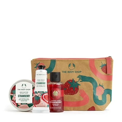 Image of The body Shop Lather &amp; Juicy Strawberry Gift Bag Set Vegan butter shower gel hand cream