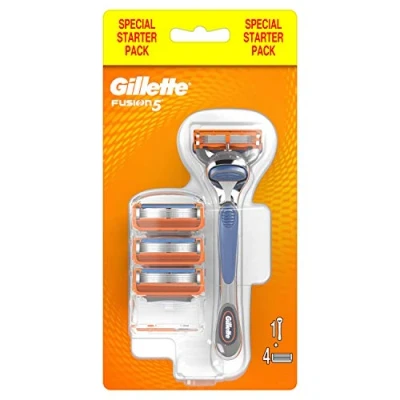 Image of Procter &amp; Gamble Fusion5 Men&#039;s Razor, Orange, 1 Razor + 3 Blades Refills, Precision Trimmer, 5 Anti Friction