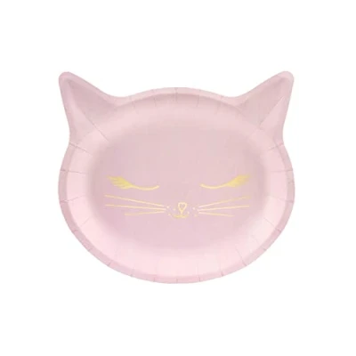 Image of PartyDeco Disposable Paper Plates Set Kitten Motif, 22 x 20 cm, Pack of 6 Dessert Tableware for Event, Wedding, Birthday, Bridal Baby Shower Wedding Christmas Supplies Rose