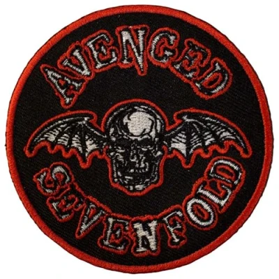 Image of Rock Off officially licensed products Avenged Sevenfold Deathbat Orange Border Standard Woven Patch Accessory Size