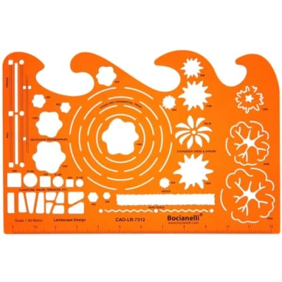 Image of Bocianelli 1:50 Scale Landscape Design Plastic Stencil with Garden Plants Symbols, 25.5 x 17 cm