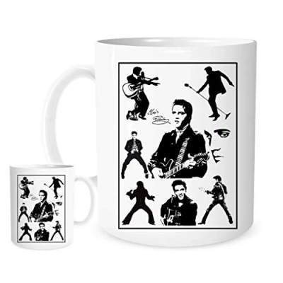 Image of 11OZ Elvis Presley Logo Mug, Lovely Ceramic Gift Mug Featuring Emblem Music Rock and Roll The King