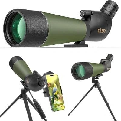 Image of Gosky 20 60x80 Spotting Scope with Tripod, Carrying Bag, and Smartphone Adapter BAK4 HD Angled Spotter Waterproof for Target Shooting Hunting Bird Watching Wildlife Scenery